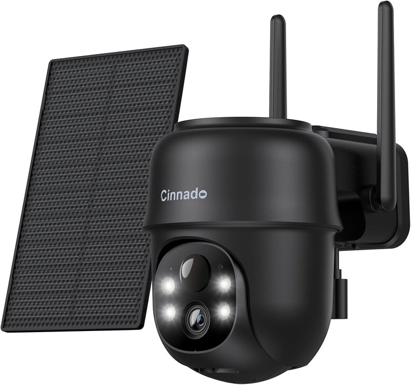 Cinnado كاميرات 2K لأمان المنزل - كاميرا خارجية لاسلكية تعمل بالطاقة الشمسية/البطارية 2.4G، رؤية 360°، كشف الإنسان، رؤية ليلية ملونة، تخزين سحابي/SD B6 (B6-أسود-1 حزمة-2.4G) - Image 1
